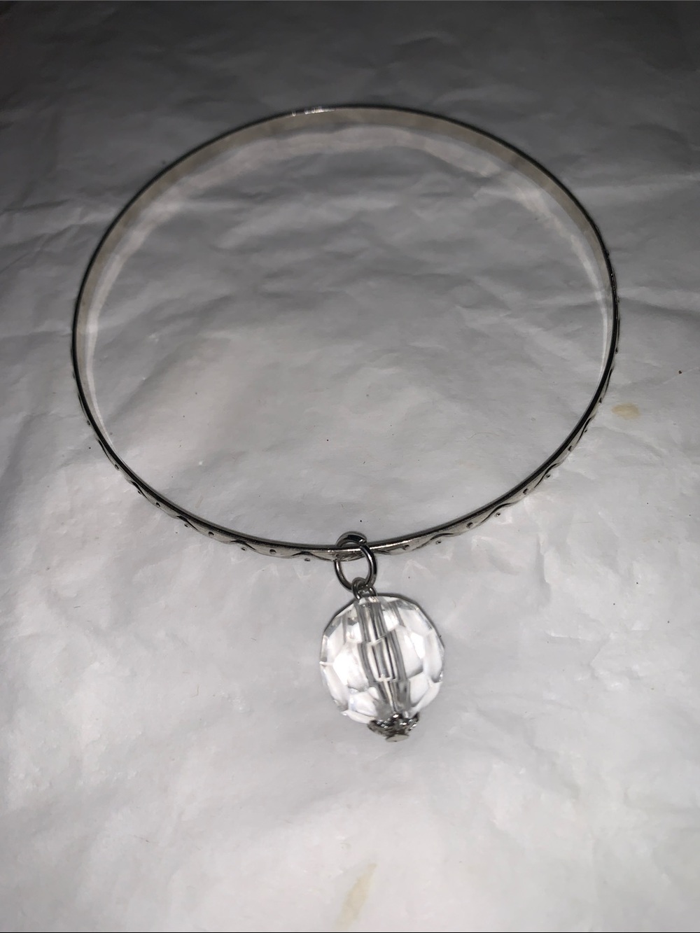 Silver-Tone Bangle Bracelet with Clear Faceted Charm